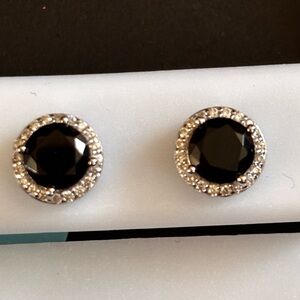 Classic Black Onyx Halo Stud Earrings